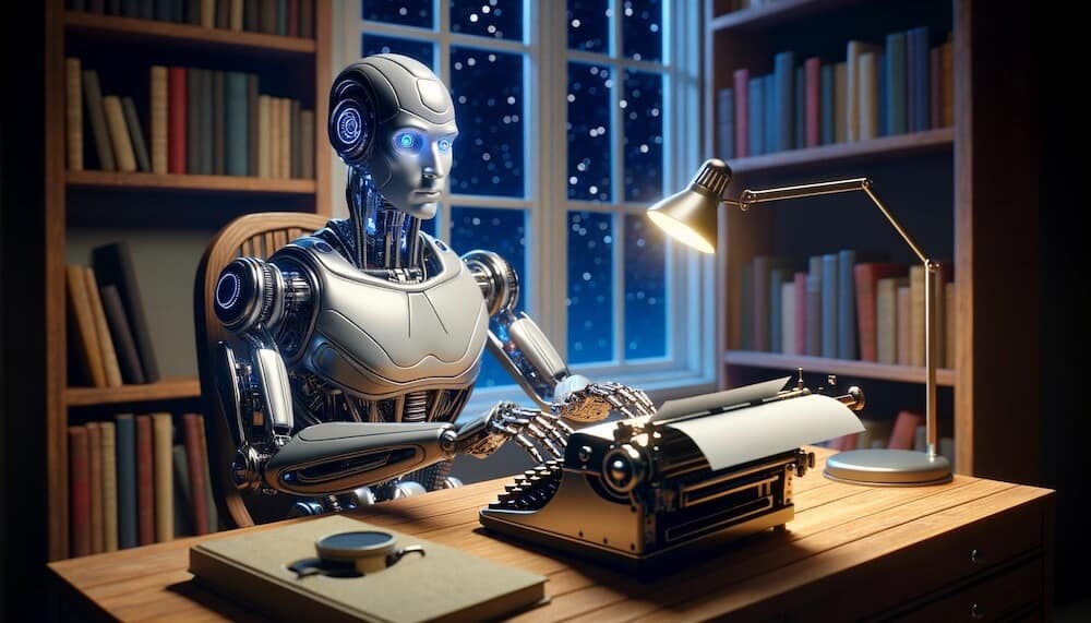 robot typing on a typewriter