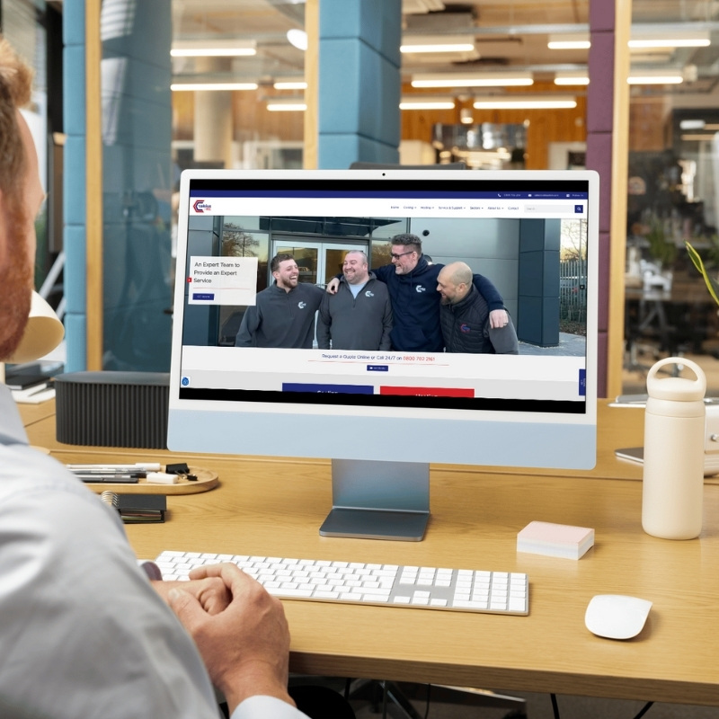 Computer screen mockup showing the Celsius Hire website design.