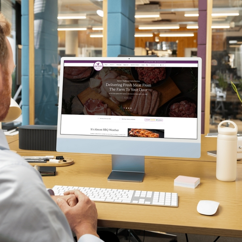 Computer screen mockup presenting the Owtons website layout.