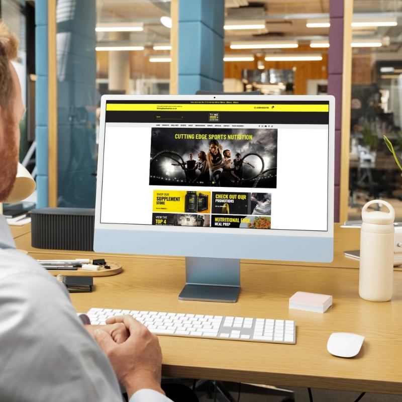 Computer screen mockup presenting the Time4Nutrition website design.