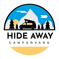 Hideaway Campervans company logo with bold text and van icon.