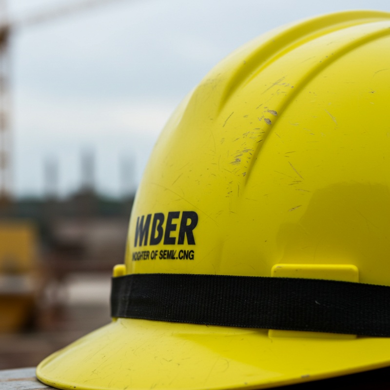 Yellow industrial safety hard hat placed on a construction site surface.