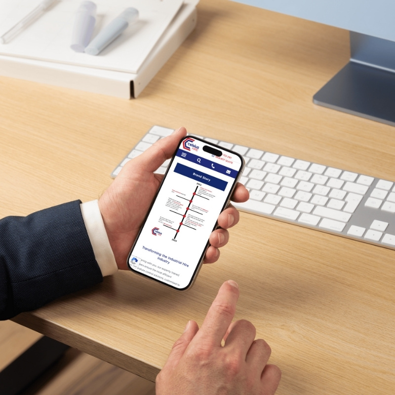 Mobile phone mockup displaying the Celsius Hire website homepage.