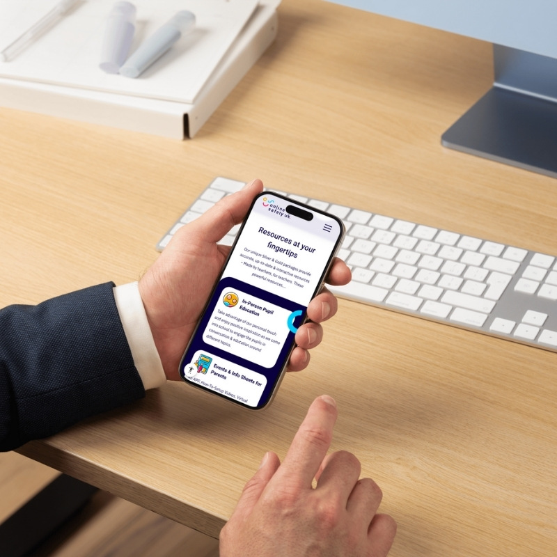 Smartphone mockup showing the Online Safety UK homepage.