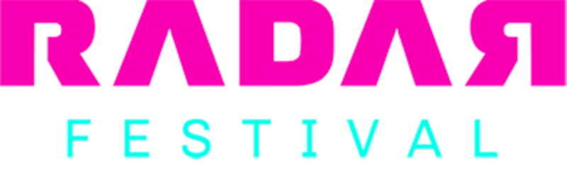 Radar Festival logo in bold pink and teal typography.