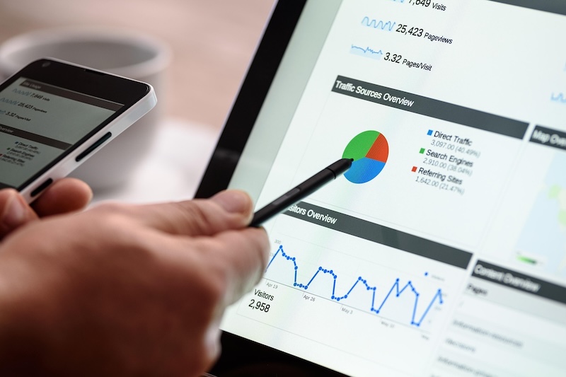 Close-up of a digital marketing analytics graph displayed on a tablet.