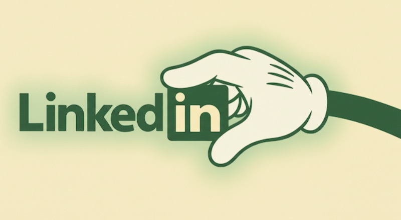 Cartoon illustration in 1950s rubber hose style representing LinkedIn marketing.