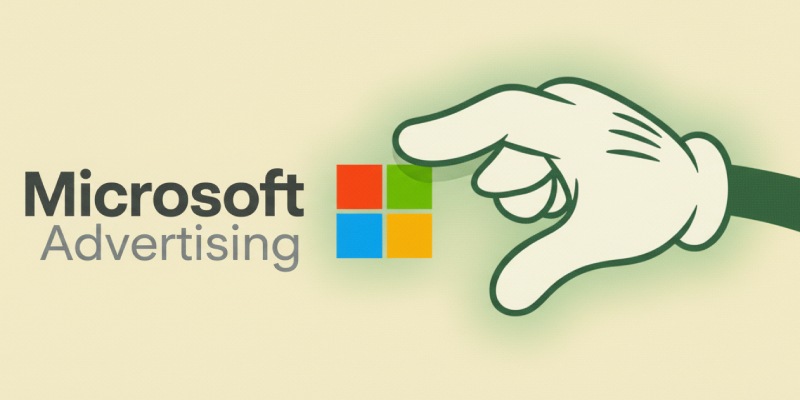 Cartoon illustration in 1950s rubber hose style representing Microsoft Advertising.