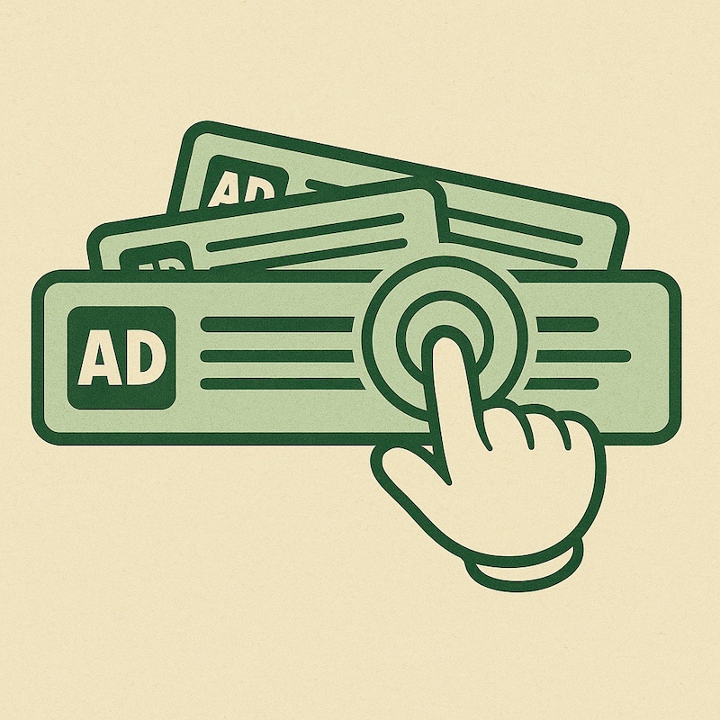 Cartoon illustration in 1950s rubber hose style depicting a paid media campaign.