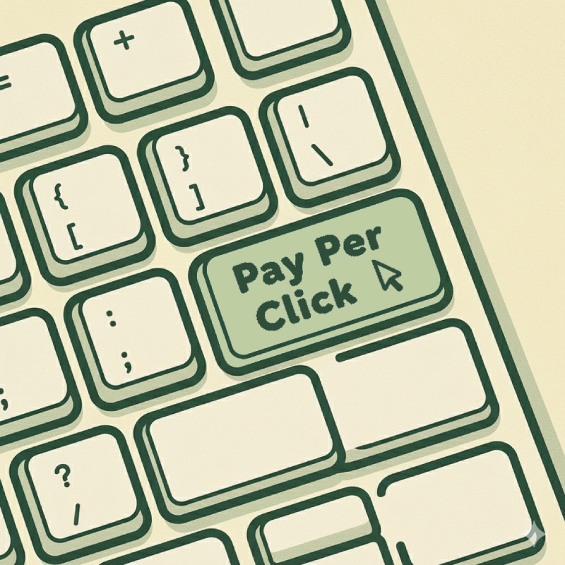 Cartoon illustration in 1950s rubber hose style showing PPC paid search advertising.