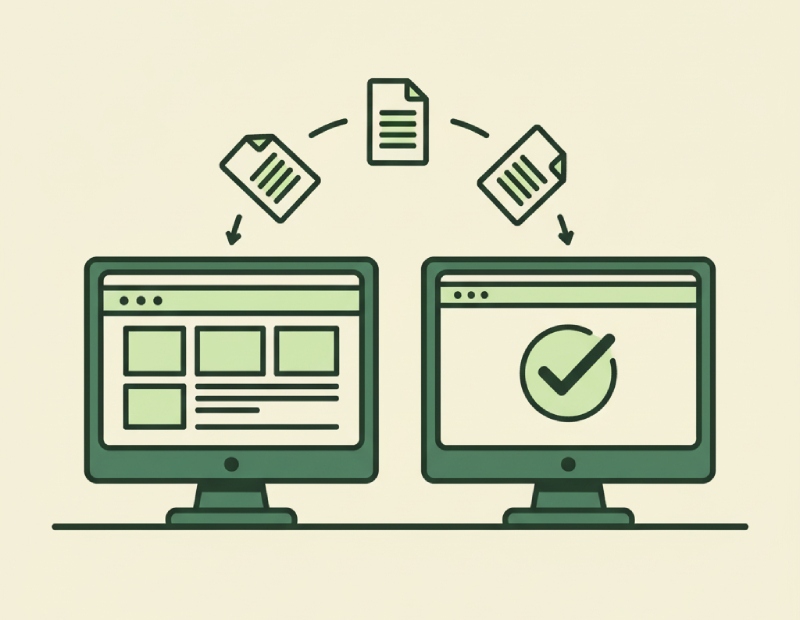 Cartoon illustration in 1950s rubber hose style showing SEO website migration.