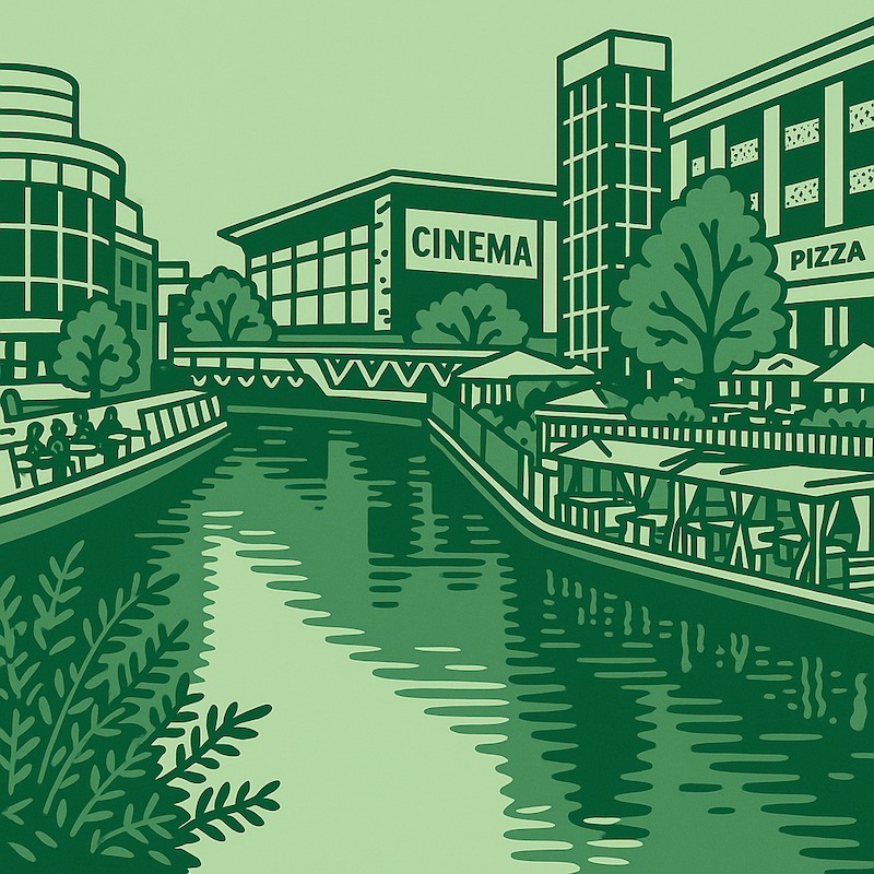 Reading high street with river flowing through.