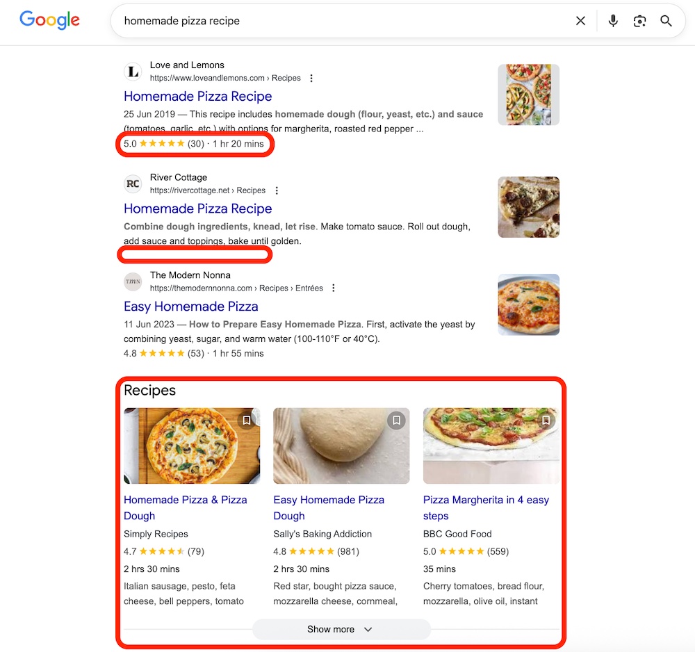 homemade pizza rich snippet